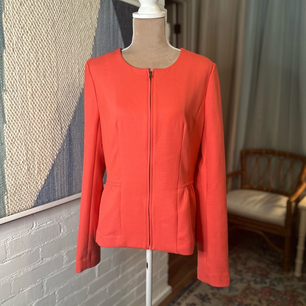 NWT Loft Coral Zip Up Heavy Knit Blazer with Peplum Detail - Picture 3 of 11
